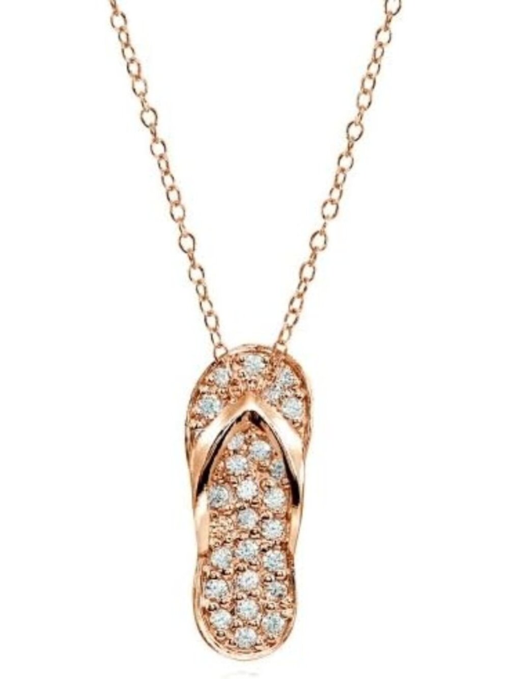 Chic Sterling Silver Beach Sandal Necklace with Sparkling Cubic Zirconia